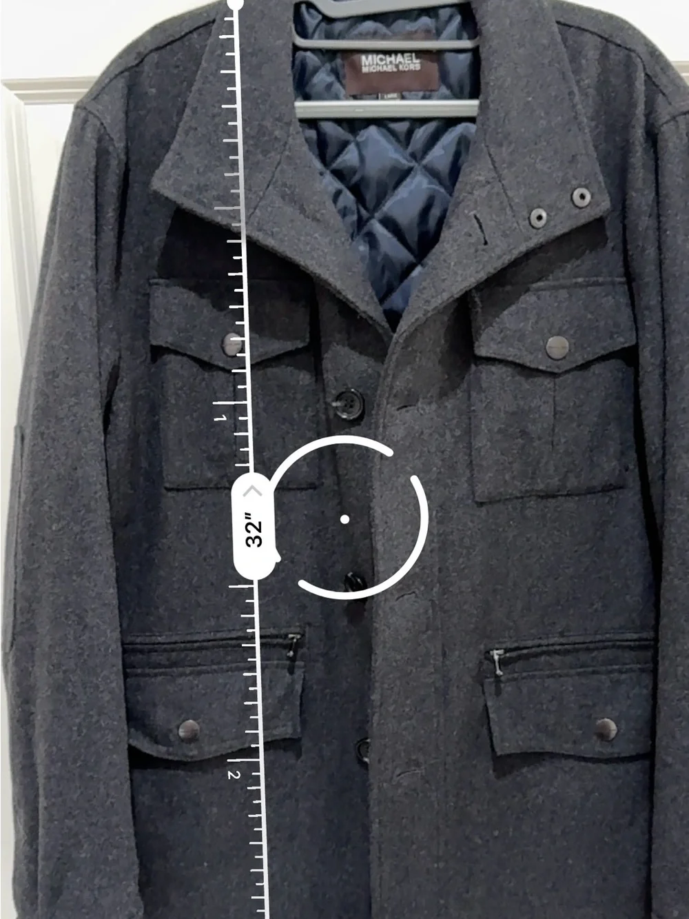 Michael Kors Men's Dark Gray Wool Blend Field Jacket Coat Sz L Button Quilted